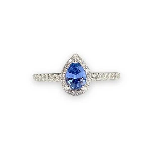 0.40CT PEAR CUT BLUE SPINEL DIAMOND HALO ENGAGMENT COCTAIL RING - Bild 1 von 6
