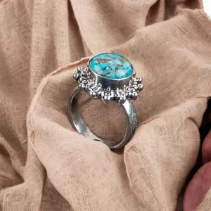 Blue Copper Turquoise Gemstone 925 Sterling Silver Jewelry Gift Ring For Gift - Picture 1 of 3