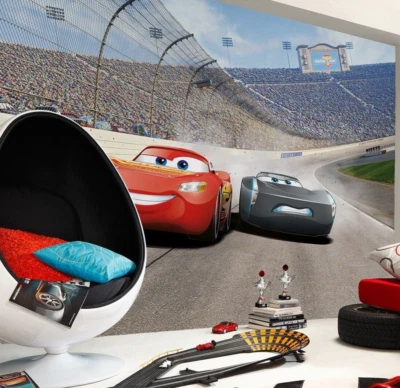 Coches Disney Papel Mural Rayo Mcqueen 368x265 CM Dormitorio de Niños Decor Gris - Imagen 1 de 4