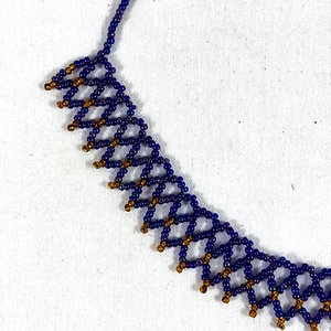 Collar gargantilla cuentas semillas étnicas boho joyería hecho a mano azul ámbar oro A - Imagen 1 de 5