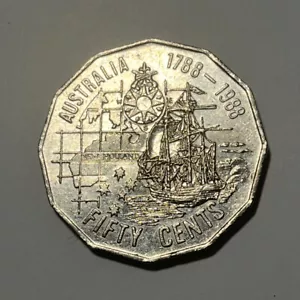 1988 Australian Bicentenary 50 Fifty Cent Coin - Ship First Fleet - Low Mintage - Picture 1 of 7