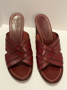 Cole Haan Women’s Country Sandals 9 1/2 B Burgundy Leather Block Heel Beautiful - Picture 1 of 14