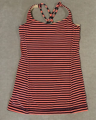 Lululemon Womens Free To Be Tank Top Navy Orange Striped Scoop Neck Size 4 - Image 1 of 3