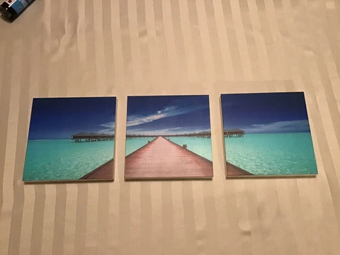 Set Of 3 Bora Bora “Over The Water” Bungalow Canvas Collage 7”x7” Pictures New Cover