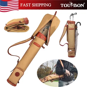 TOURBON Canvas Leather Golf Bags Vintage Sunday Carry Strap Golf Clubs Balls Bag - Picture 1 of 24