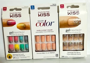 Nuevo KISS Manicura Uñas Rosa Brillo 3 Juegos Gel - Imagen 1 de 1