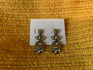 Lia Sophia Simulated Two-Tone Diamond Earrings, Drop, Stud, Pierced, Silver-Tone - Picture 1 of 7
