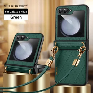 Luxus Leder Dünn Matt Mit Handykette Hülle Für Samsung Galaxy Z Flip5 Flip4 3 5G - Bild 1 von 23