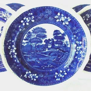 SEI ANTICHI PIATTI PRANZO SPODE BLUE TOWER 9 1/4" BORDO GADROONED BLU E BIANCO - Foto 1 di 10