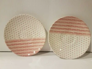 Churchill England Rosa Farbtöne Tee/Kaffeetasse Teller x2 rosa Punkte/Rosa Streifen - Bild 1 von 4