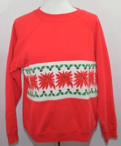 De Colección Años 80 Fiesta de Navidad Suéter Holly Poinsettia Sudadera Mujer M Hecha en EE. UU. - Imagen 1 de 8