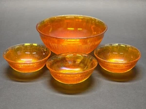 VTG Imperial Carnival Glass Marigold Prism & Daisy Band 4pc Berry Bowl Set - Picture 1 of 15