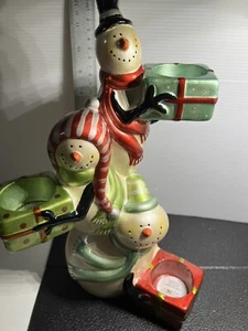 Tre Pupazzi di Neve Porta Regalo 3 Candele Tealight Porta Votivo Natale Vacanze 12" - Foto 1 di 6