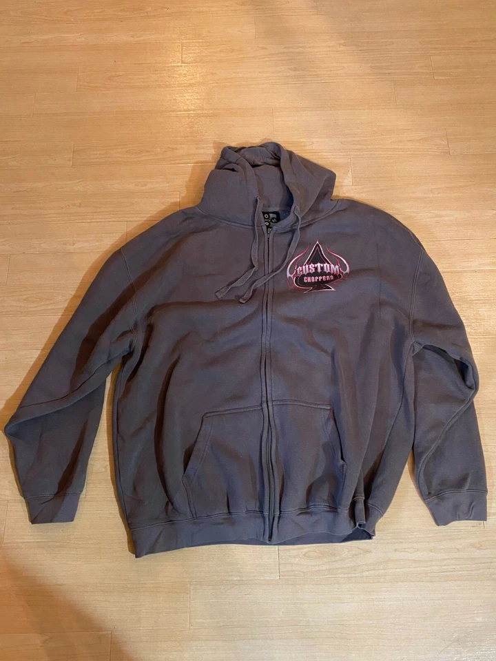 Chaqueta Choppers Personalizada con Capucha para Hombre, Cremallera Frontal, Gris, 2XL, Usada Foto 1 de 4