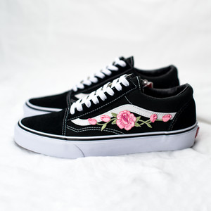 VANS OLD SKOOL CUSTOM ROSA ROSE PATCH [EUR 34.5-48] UNISEX BLUMEN ROSEN SNEAKER