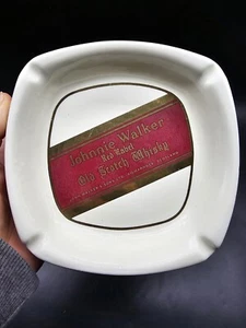 Vintage Johnnie Walker Red Label Scotch Whisky Ashtray Crimson White 16cm Italy - Picture 1 of 9