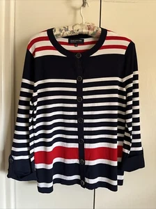 NWOT JONES NEW YORK SIGNATURE LG KNIT STRIPED JACKET TOP SWEATER RED WHITE NAVY - Picture 1 of 8