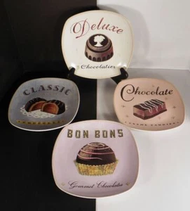 Sakura CHOCOLATE CONFECTIONS Dessert Plate (s) LOT 4 Snack Square - Picture 1 of 8