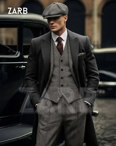 Herren 3-teiliger Tweed Anzug, Peaky Blinders Trauzeugen Outfit, Vintage formelle Kleidung - Bild 1 von 15