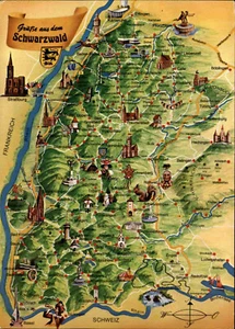 Reliefkarte Postkarte Landkarte Wanderkarte Map Region SCHWARZWALD Black Forest - Picture 1 of 2