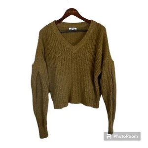 Madewell Chunky Camel Sz M Wool Blend Knit Sweater Puff Sleeve Boxy Crop Top H2 - Picture 1 of 11