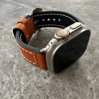 Dark Orange Thick Leather Watch Strap Band For NEW Apple Watch Ultra 3 2 1 49mm