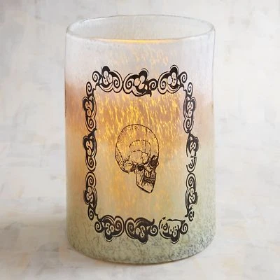 BRAND NEW NWT PIER I $59  HEAVY GLASS LARGE  SKULL HURRICANE  CANDLE HOLDER, NEW - Image 1 of 2