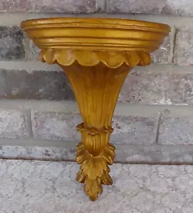 Vintage Wall Shelf Acanthus Leaf Half Moon Gold Tone Solid Resin Heavy 10" Tall - Picture 1 of 11