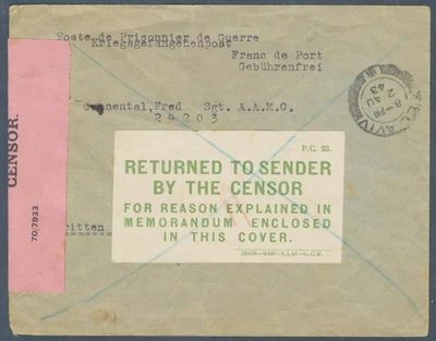 PALESTINE Israel 1943 Most UNUSUAL "Return to Sender..." Cover to POW in TA LooK - Image 1 of 2