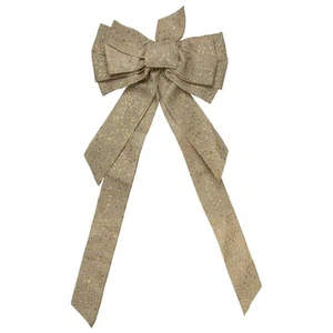 Northlight 12 x 25 Burlap and Gold 10 Loop Christmas Bow Decoration - Imagen 1 de 3