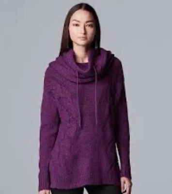 Simply Vera Purple Orchid Cable Knit Removable Cowl Neck Sweater Size XL NWOT - Image 1 of 4