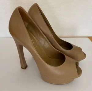 Zapatos de salón Yves Saint Laurent punta abierta plataforma tacón para mujer 38 US8 cuero marrón - Imagen 1 de 24