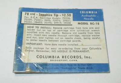 Aguja de zafiro Columbia RC-15 78 RPM para cartucho RCA 74067 70338 y más Foto 1 de 3