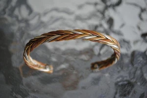 Vintage Sergio Lub Kupfer Silber Ton Geflochten Offen Manschette Armband - Bild 1 von 4