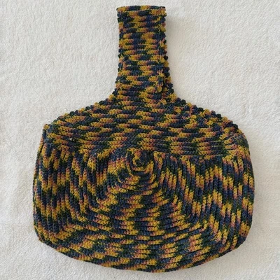 Handmade Crocheted Tote Bag – Multicolor with Black Lining - Image 1 of 2