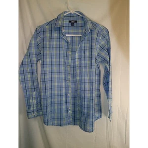 IZOD Boys Plaid Button Down Shirt Long Sleeve Blue Green Size L 14/16 - Picture 1 of 3