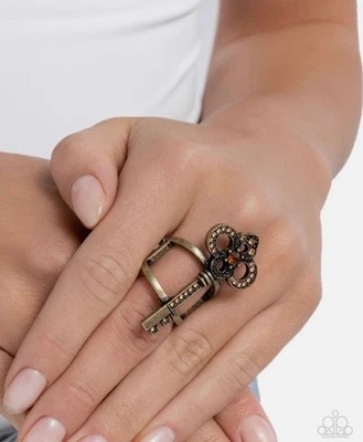 Paparazzi Knockout Key Brass and Topaz Ring with Rhinestones - Image 1 of 2
