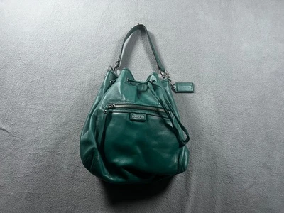 Bolso de Mano Vintage COACH Monedero Cubo Tamaño Mediano Hobo VERDE Cuero Sharm Cremallera De Colección Foto 1 de 4