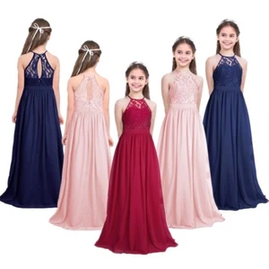 Girls Gown Big Dresses Lace Dress Formal Pageant Flower Girl Wedding Chiffon - Picture 1 of 60