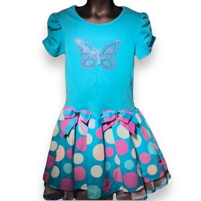 Rare Editions Butterfly Jeweled Polka Dot Dress Size 5 Spring Summer Easter - Image 1 of 4