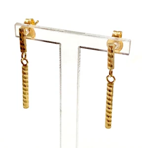 ORECCHINI IN ORO 18KT PENDENTI LUNGHI LEGGERI FIAMMIFERO GIALLO PER DONNA UOMO - Picture 1 of 15