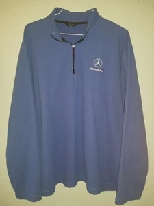 LAND'S END Mens Blue XXL 1/4 Zip Pullover Fleece MERCEDES BENZ logo ThermaCheck - Picture 1 of 6
