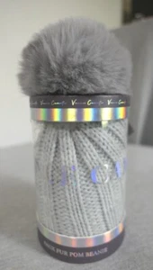 NEW Grey Vince Camuto One Size Knit Winter Pom-Pom Watch Ski Cap Hat Beanie - Picture 1 of 9