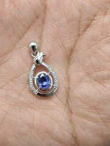 Certified 18k Gold Natural Blue sapphire Genuine Diamond Pendant No Chain 18009 - Picture 1 of 3