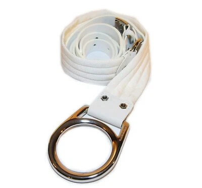 $225 Ralph Lauren Mujer Ecuestre Cuero Telaraña Tri-Correa Cinturón Plateado Blanco Grande Foto 1 de 3