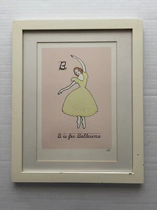 B is for Ballerina White Framed Print Matted Yellow Tutu Art Girls Room Dancer - Picture 1 of 3