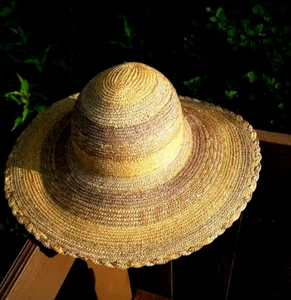 Vintage 17 Zoll funkelnd gestreifte Mode gewebtes Stroh Sonnenhut Damen Strandmode - Bild 1 von 6