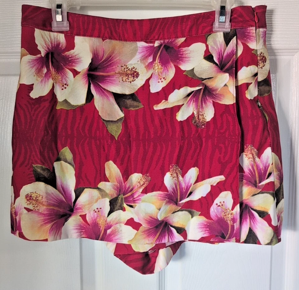 Pantalones Cortos Vintage Cache Rojo Tropical Floral Elastizados Talla 10 Envoltura Frontal Años 90 Y2K Foto 1 de 4