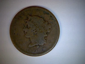1839 U.S. LARGE CENT, CORONET CENT, BOOBY HEAD - Picture 1 of 2