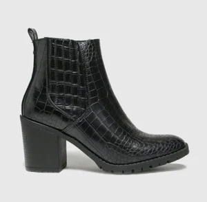 Scarpa Arielle Stivali Donna Nero Caviglia Croc Tacco Chelsea Stivali UK 6 EU 39 NUOVI - Foto 1 di 20